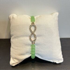 Green Beaded infinity charm bracelet rhinestone-embellished stretch